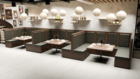 Ensemble de banquettes modernes pour restaurant, dossier haut, capitonnage losanges, structure en bois massif, finition érable clair, idéal pour hôtels et centres commerciaux