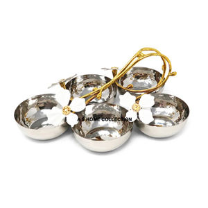 Bol à feuilles modernes martelées à 3 compartiments avec vaisselle en métal massif de haute qualité pour la maison - Product Image 3