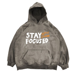 Wholesale Acid Wash Long Sleeve Pullover Hoodies for <b>Boys</b> Cotton Fleece Distress Acid Wash Hoodies With Screen Printed Design - Product Image 3