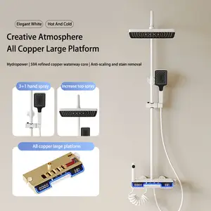 Piano Key Led Digital Display Bathroom Rain Shower Faucet Set Hot And Cold 4 Functions Tap Thermostatic Shower System