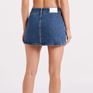 New Arrival Hot Sale 2025 Custom Design Women Button Summer Washed 100% Cotton Fabric Jean <b>Denim</b> <b>Skirt</b> OEM Serviced - Product Image 2