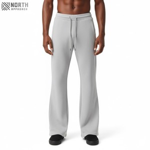 High Quality Custom Logo Solid Color Blank Casual Breathable Street Wear Cotton Wholesale <b>Waistband</b> Low Rise Flare Sweat Pants - Product Image 1