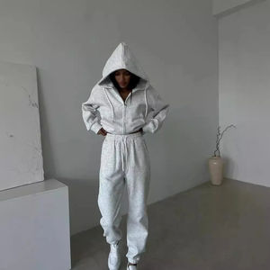 Survêtements d'hiver pour femmes et hommes, grande taille, manches longues, chauds, 100% coton, velours uni, logo personnalisé - Product Image 5