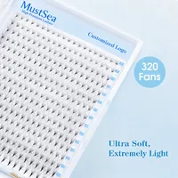 Extensions de cils pré-faits à base fine et pointue, 320 éventails, 3D-24D, courbure C/D, 0.07, naturel et volume, longueurs mixtes 6-16mm