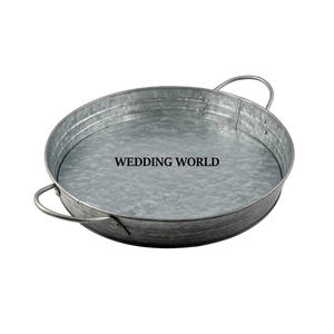Bandeja de servicio galvanizada Forma redonda con asa Hecho a mano Venta caliente Diseñador Vajilla Mesa Venta al por mayor Bandeja de servicio de metal - Product Image 6