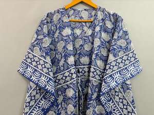 เสื้อแม็กซี่คาฟตันสำหรับผู้หญิงชุดเดรสผ้าฝ้ายใส่สบายพิมพ์ลายด้วยมือสวมใส่ได้ในช่วงฤดูร้อน - Product Image 2