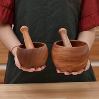 Mortier et pilon en bois en gros avec logo personnalisé gravé ensemble de bols pour mortier et pilon en bois naturel