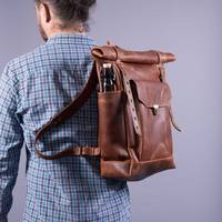 Sac à dos en cuir végétalien personnalisé à la mode pour hommes Roll Top Sac à dos Sac à dos Rolltop Sac à dos LRTB-0130