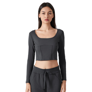 Logo personnalisé en gros séchage rapide femmes à manches longues de haute qualité doux confortable Compression Yoga t-shirt - Product Image 1