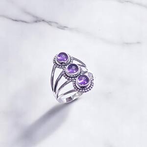 Bague Améthyste Premium Conception de pierres précieuses naturelles Bijoux en argent pour femmes - Product Image 3