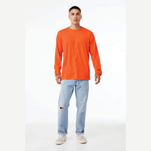 Vibrant Comfort 100% Airlume Combed Cotton Long Sleeve Crew Neck T-<b>Shirt</b> Formal <b>Orange</b> Hue With Classic Softness - Product Image 4