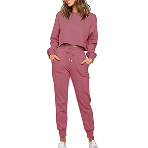 Mujer otoño 2025 sólido dos piezas Sudadera con capucha pantalones de chándal Casual al aire libre Joggers traje 100% algodón - Product Image 4
