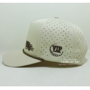 Chapeaux de golf haut de gamme 5 panneaux corde sur bord trou découpé au laser bord incurvé perforé séchage rapide casquettes en maille imperméables en gros Vietnam - Product Image 3