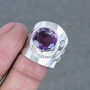 แหวนพลอยอเมทิสต์ทรงกลมดีไซน์ทำมือแหวนวินเทจทองเหลืองชุบเงินแบบ925 - Product Image 3