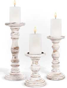 Juego de 3 candelabros de madera blanca desgastada rústica hecha a mano, perfectos para bodas, centros de mesa de decoración del hogar y estilismo para eventos. - Product Image 2
