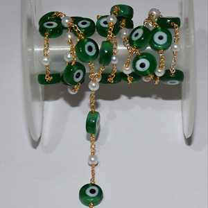 Magnifique chaîne de perles œil-de-tigre vertes de 4 mm, chaîne de chapelet en fil plaqué or, faite à la main, pour la fabrication de bijoux et bracelets - Product Image 1
