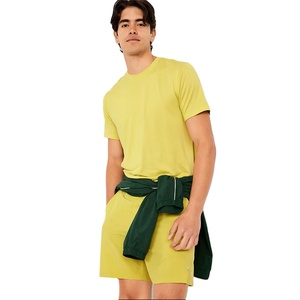 T-shirt uni jaune pour hommes à manches courtes et à col rond en coton doux respirant couleur unie été décontracté mode haut Streetwear - Product Image 4