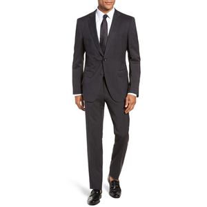 Abito da uomo For Boss in lana tinta unita, vestibilità slim, grigio scuro, taglia 40, giacca monopetto con bottoni, 3 pezzi, MOQ - Product Image 4