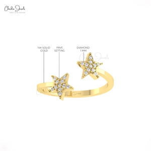 แหวนดีไซน์ใหม่ล่าสุด แหวนเพชรแบบฝัง 1 มม. แหวนแบบซ้อนได้ แหวนเปิดรูปดาว ทำจากทองคำแท้ 14k จากผู้ผลิตเครื่องประดับชั้นนำ - Product Image 3