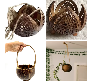 Vase décoratif avec coquille de noix de coco Décoration intérieure écologique faite à la main pour intérieurs de style naturel et tropical - Product Image 6