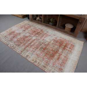 Classique Orange Blanc 4.4 X 7.3ft À La Main Laine Polyester Vintage Tapis Turc Patchwork pour Salon Couloir Rectangle Forme" - Product Image 3