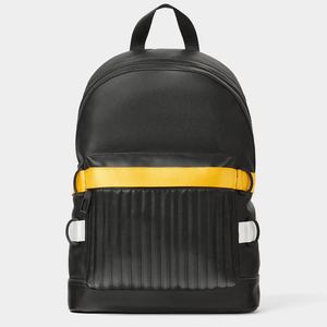 Minimalist <b>Black</b> Softback Laptop <b>Backpack</b> With Yellow And White Stripes Zipper Closure Unisex Water Resistant 20-39L Capacity - Product Image 3
