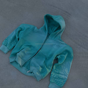 Nueva Sudadera con Capucha y Cremallera para Hombre, con Mangas de Pedrería, Lavada, Informal, Estilo Urbano, Chaqueta Hip Hop con Diseño de Cristales - Product Image 3