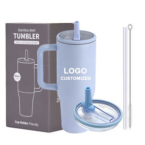 Gobelet 40 oz avec poignée et paille Gobelets à double isolation avec paille à bascule et poignée supérieure Gobelet étanche - Product Image 1