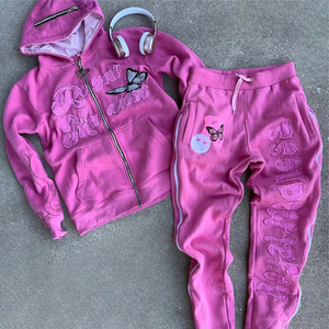 Chándal de Jogger personalizado con lavado ácido Sun Faded Flared para hombre, conjunto de pantalón de chándal con capucha bordada de talla grande - Product Image 1