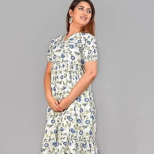 Main indienne bloc imprimé coton Boho robe Floral été décontracté vêtements de plage pour la Saint-Valentin taille naturelle tissé tissage - Product Image 1