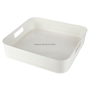 ถาดเสิร์ฟสีขาวกลมเงาที่มีพื้นผิวเรียบและด้ามจับแบบตัดออกเหมาะสำหรับการตกแต่งบ้านร่วมสมัยและใช้งานได้หลากหลาย - Product Image 2