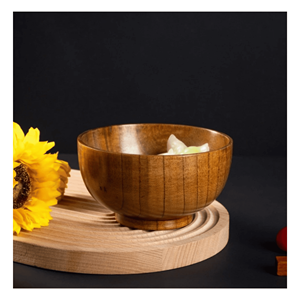 Bol en bois naturel massif pour servir des salades, des fruits, des collations et la présentation sur la table à manger, origine Vietnam - Product Image 3