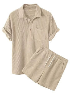 New Fashion <b>Men</b> Custom <b>Shirt</b> and Shorts Set <b>Corduroy</b> <b>Men</b> Summer High Quality Two Piece Short Set Reasonable Price OEM Service - Product Image 3