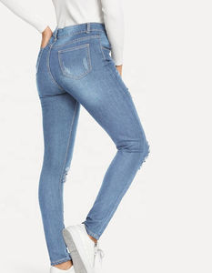 Jean Homme Sexy Solide Jambe Droite Pantalon Pleine Longueur Extensible Déchiré Skinny Denim Taille Moyenne Rue Respirant Prix de Gros - Product Image 6