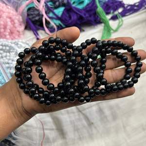 MOOLYAVAAN UNISEXE 8MM Cristal Naturel Perles Noires Bracelet Stretch Charm Coeur Unisexe Lâche Pierres Précieuses Perles Noir Charme Bracelet - Product Image 4