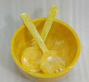 ชุดเสิร์ฟอาหารทำจากเรซิ่นปรับแต่งได้ชุดเซ็ตสลัดสีเหลืองงานแฮนด์เมด3D ศิลปะสมัยใหม่ของตกแต่งบ้านของขวัญที่สมบูรณ์แบบจากอินเดีย - Product Image 1