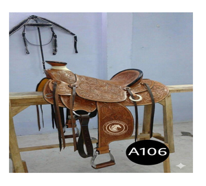 Selle de cheval en cuir, style western, travaillée à la main, avec sangles d'étrier, équipement équestre pour l'entraînement et la pratique du ranch. - Product Image 6