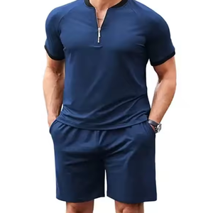 Conjunto de pantalones cortos transpirables de chándal de dos piezas de verano personalizado al por mayor, conjunto de pantalones cortos sólidos con camiseta de manga informal de diseño personalizado - Product Image 3