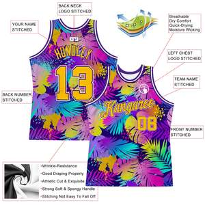 SIBRIN, camisetas de baloncesto bordadas sublimadas con palmeras de alta calidad, jersey de malla de poliéster de punto acanalado con cuello personalizado hecho en fábrica - Product Image 2