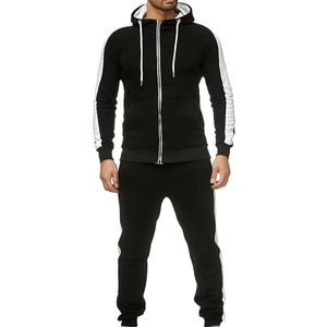 Chándal Negro para Hombre, Manga Larga, con Capucha y Cremallera, Color Sólido, Casual, Transpirable, con Bolsillos Laterales, Corte Regular, para Otoño - Product Image 1