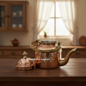 <b>Modern</b> Hand-Hammered Copper Coffee Tea Pot/<b>Kettle</b> Brass Spout Heat-Resistant Metal Handle 500ml Capacity Lid Included - Product Image 5