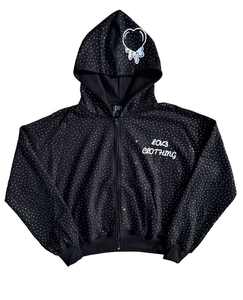 New Arrival French Terry <b>Hoodie</b> <b>Black</b> <b>Plain</b> Rhinestones <b>Hoodie</b> Thick Men'S Full Zip up Hoodies - Product Image 1