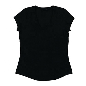 Camisetas informales de media manga para mujer, cuello redondo, 100% algodón/poliéster, alta calidad, bordado con logotipo personalizado - Product Image 1