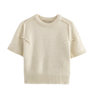 Pull en tricot de coton d'hiver pour femmes, logo personnalisé, col en V, manches longues, vente en gros - Product Image 3