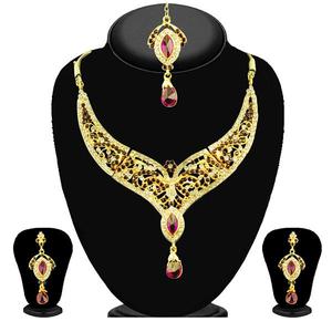 Kriaa Fine Jewelry Set <b>Purple</b> Stone Necklace and Maang Tikka-2102703 - Product Image 1