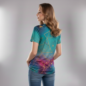 เสื้อยืดแขนสั้นพิมพ์ลายดิจิตอลสำหรับผู้หญิง ทรงปกติ ลายพิมพ์สีรุ้ง สไตล์หวาน โพลีเอสเตอร์ เป็นมิตรกับสิ่งแวดล้อม ระบายอากาศได้ดี - Product Image 3