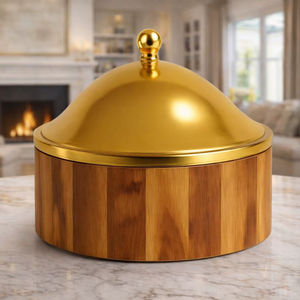 Plat de service en bois avec couvercle blanc et base en acier inoxydable pour une décoration de cuisine élégante et une salle à manger raffinée à vendre - Product Image 1