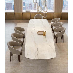 Table à manger moderne Onda XL, design rectangulaire de luxe, bois stable, pierre, contemporaine, assemblée, extensible, résine, pour la maison, l'hôtel - Product Image 2