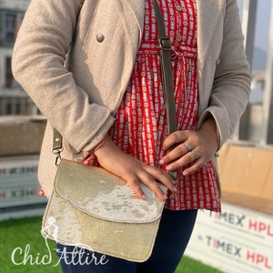 กระเป๋าสะพายไหล่หนังเนื้อโลหะขนสัตว์สไตล์ตะวันตกใหม่คุณภาพสูงหนังขนสัตว์โลหะแท้กระเป๋าถือด้านข้าง - Product Image 1