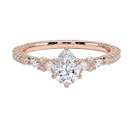 แหวนหมั้นเพชรรูปลูกแพร์แบบเพชรวงแหวนเพชรโมอิสสีทอง14K ประดับเพชรเม็ดเดี่ยวซ่อนรัศมี - Product Image 3